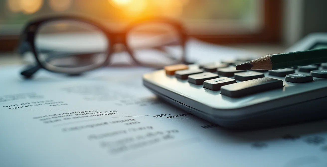 Calculatrice et documents financiers montrant les économies d'assurance
