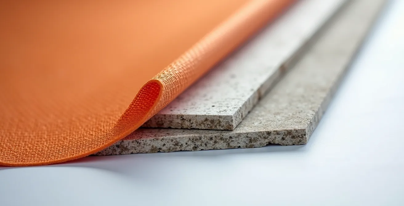 Gros plan sur des échantillons de matériaux d'étanchéité avec leurs textures distinctives