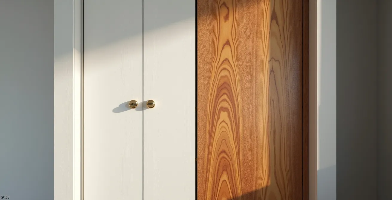 Comparaison côte à côte d'une armoire en mélamine et d'une armoire en érable massif