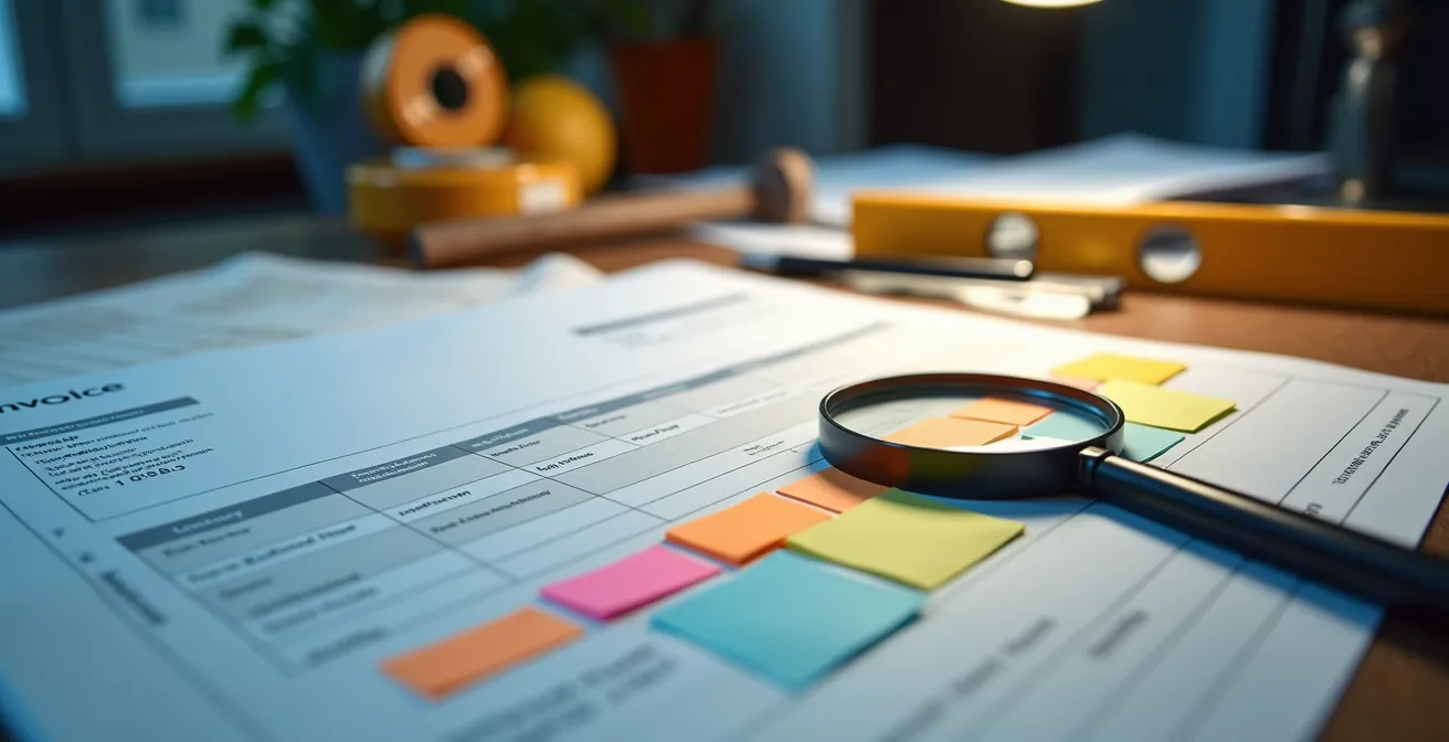 Facture d'entrepreneur avec détails complets pour subvention