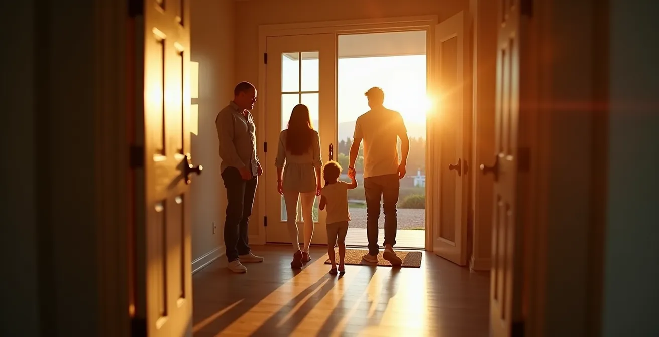 Vue d'ensemble d'une famille moderne utilisant différents modes d'accès à leur domicile intelligent