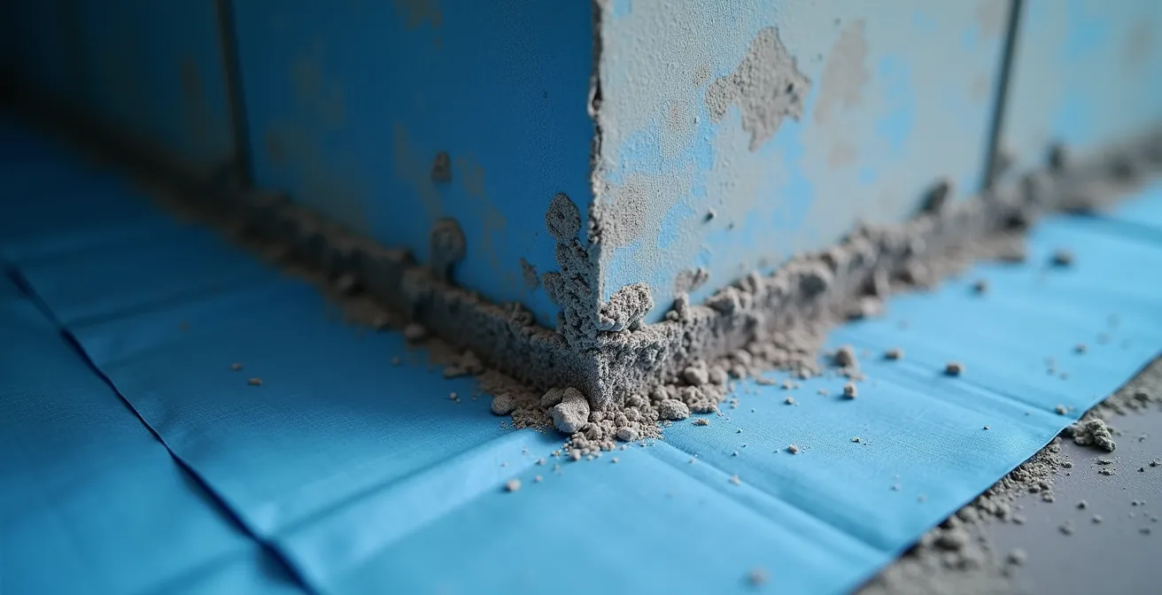 Détail de l'installation d'une membrane Kerdi aux coins et jonctions d'une douche