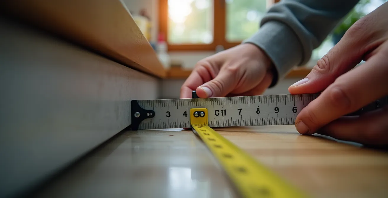 Vue macro détaillée d'un gabarit de mesure sur comptoir de cuisine