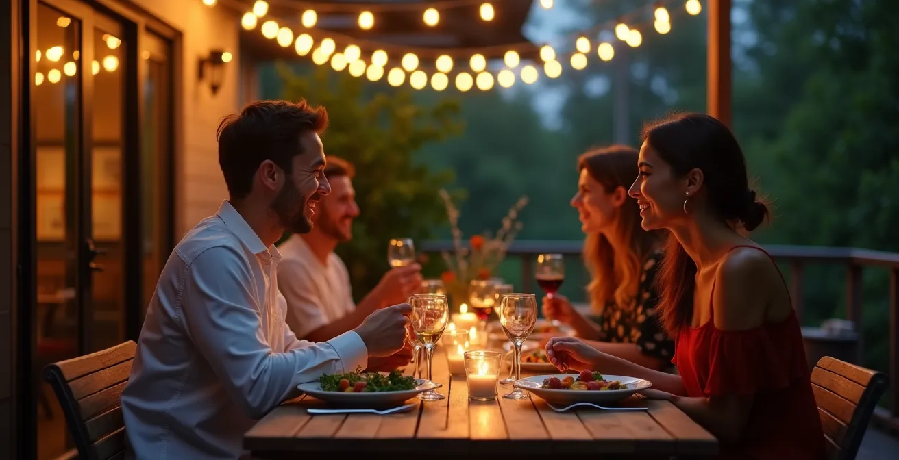 Table de terrasse éclairée avec système intelligent pour ambiance souper