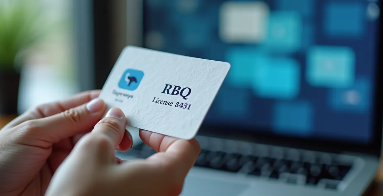 Vérification en ligne de la licence RBQ d'un entrepreneur sur ordinateur portable