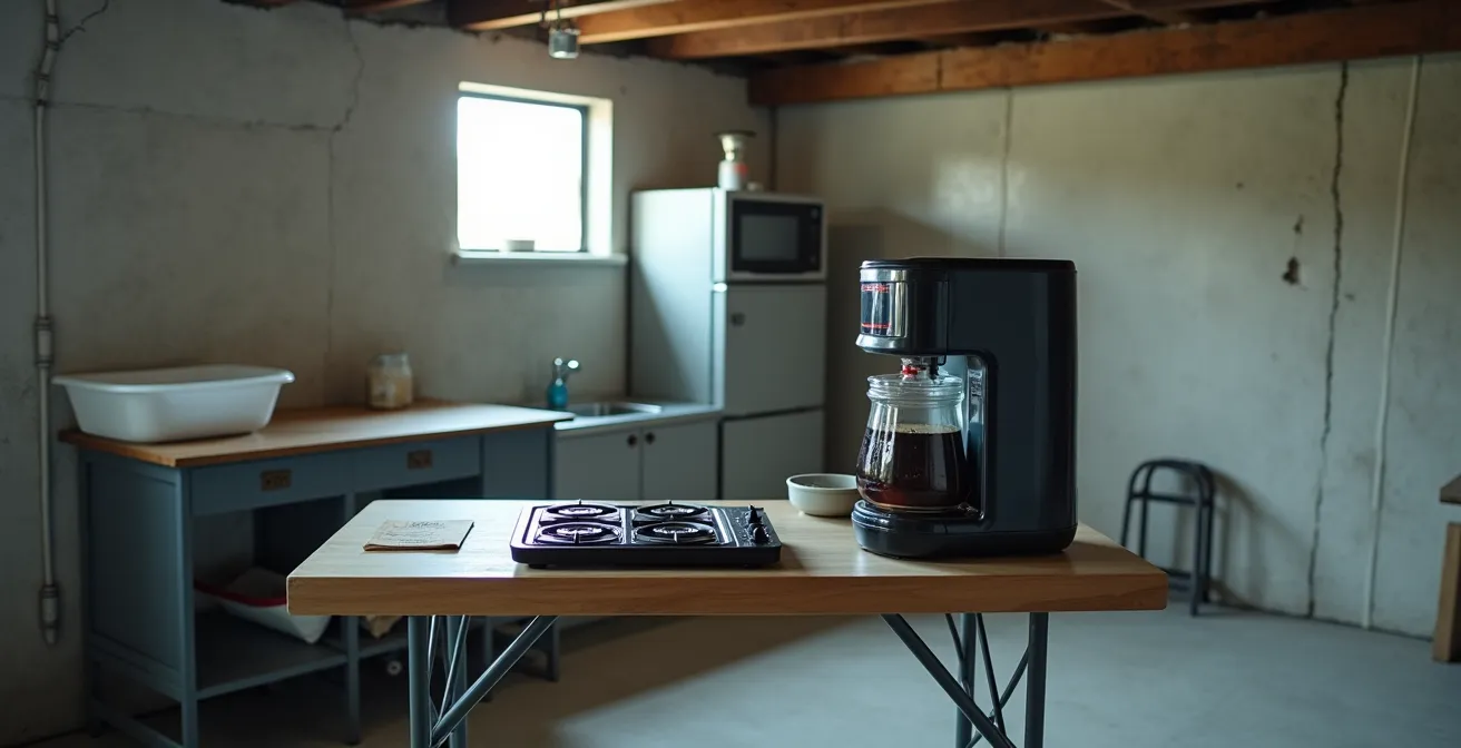 Installation d'une cuisine temporaire dans un sous-sol pendant des rénovations majeures