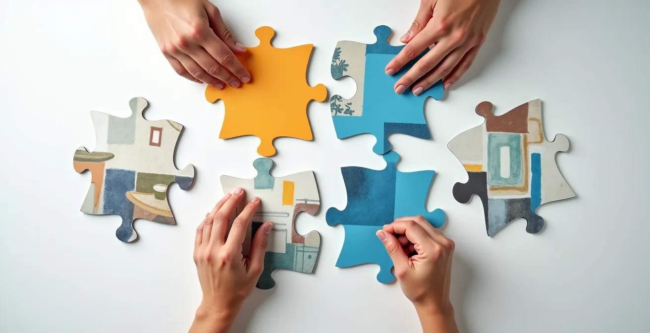 Matrice RACI visuelle pour la répartition des décisions de rénovation entre conjoints